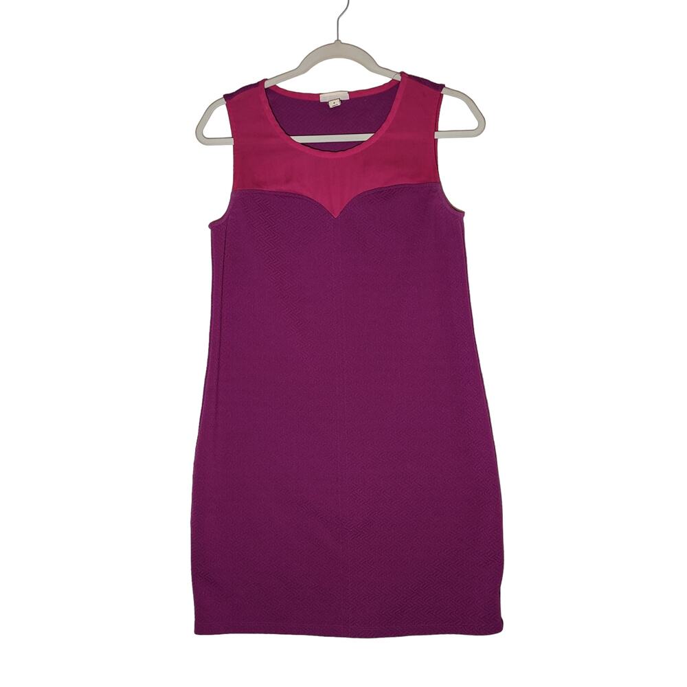 Ambar Textured Sheath Dress Small Pink Mesh Top Sleeveless Crew Neck Lightweight